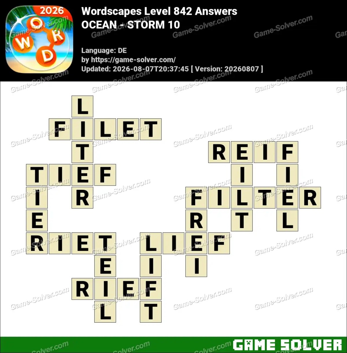 Wordscapes Deutsche Level 842 Answers — OCEAN - STORM 10