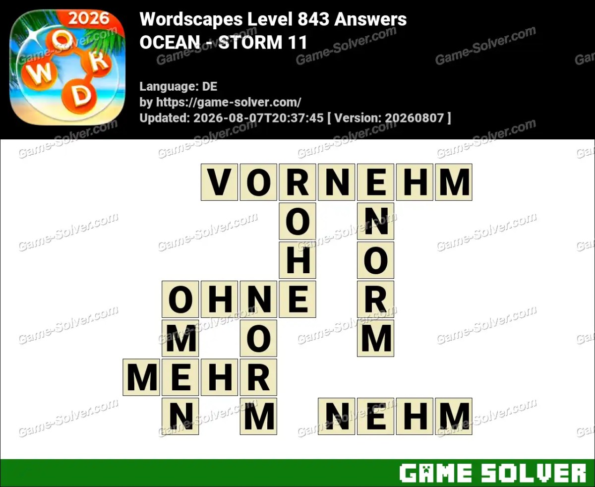 Wordscapes Deutsche Level 843 Answers — OCEAN - STORM 11
