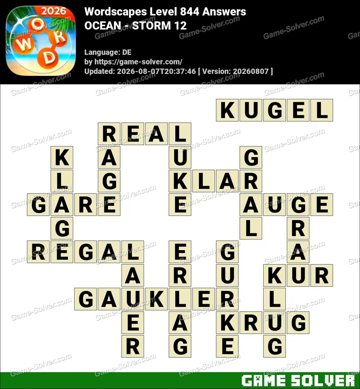 Wordscapes Deutsche Level 844 Answers — OCEAN - STORM 12