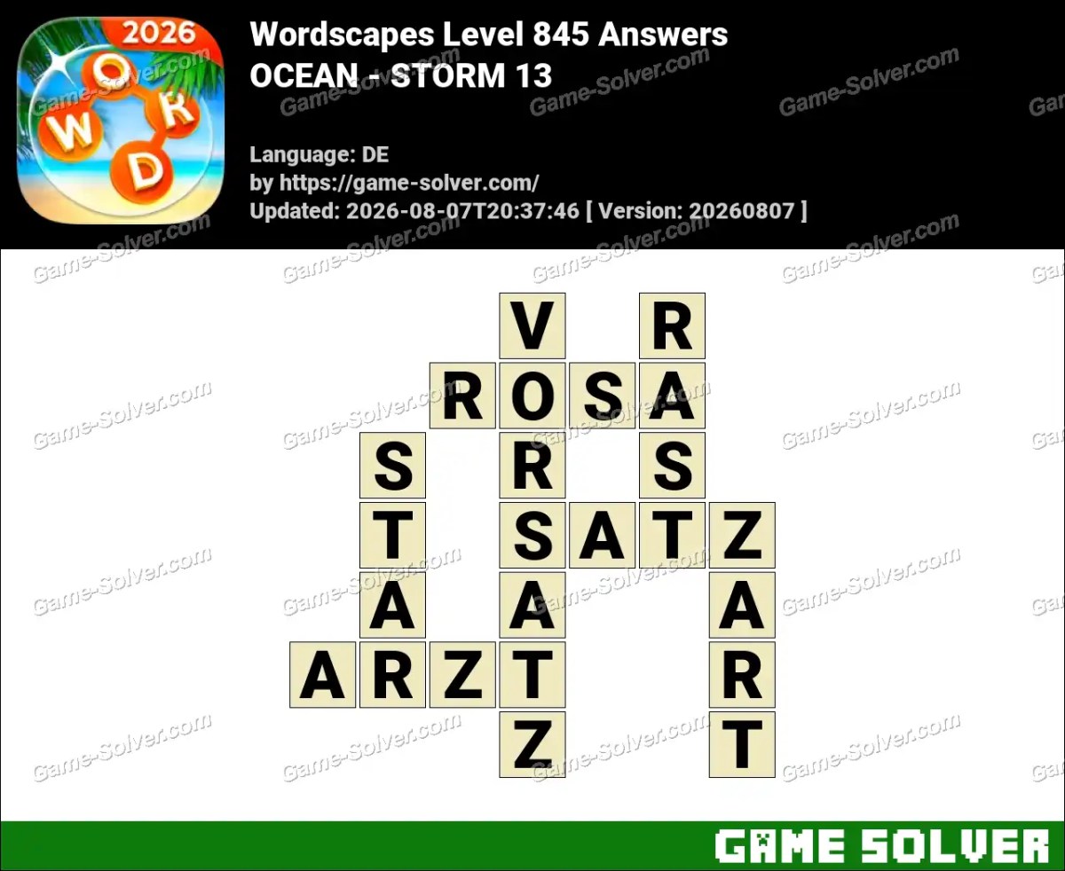 Wordscapes Deutsche Level 845 Answers — OCEAN - STORM 13