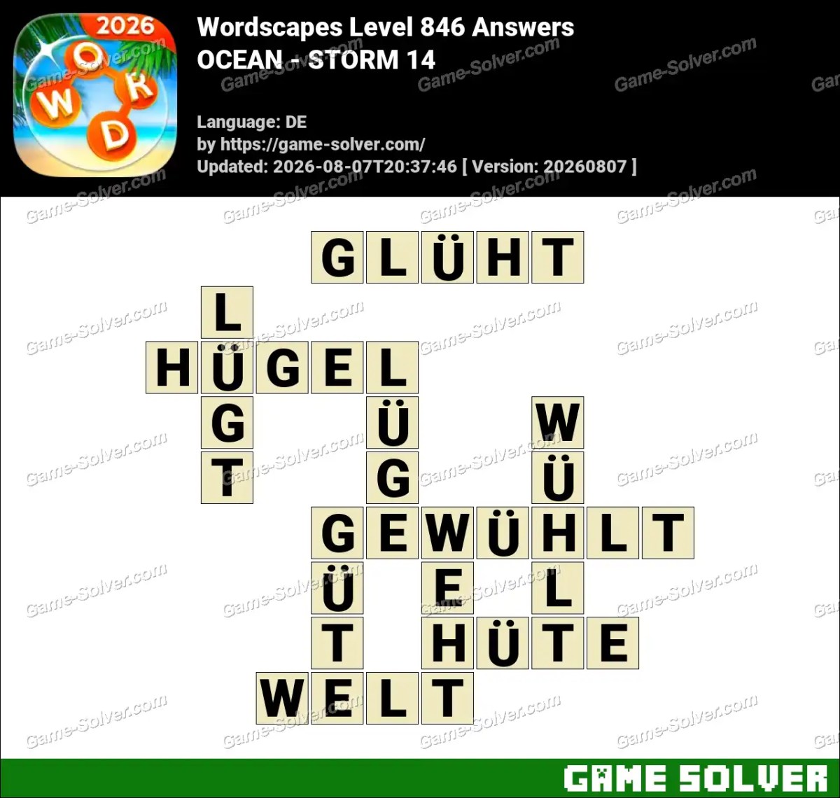 Wordscapes Deutsche Level 846 Answers — OCEAN - STORM 14
