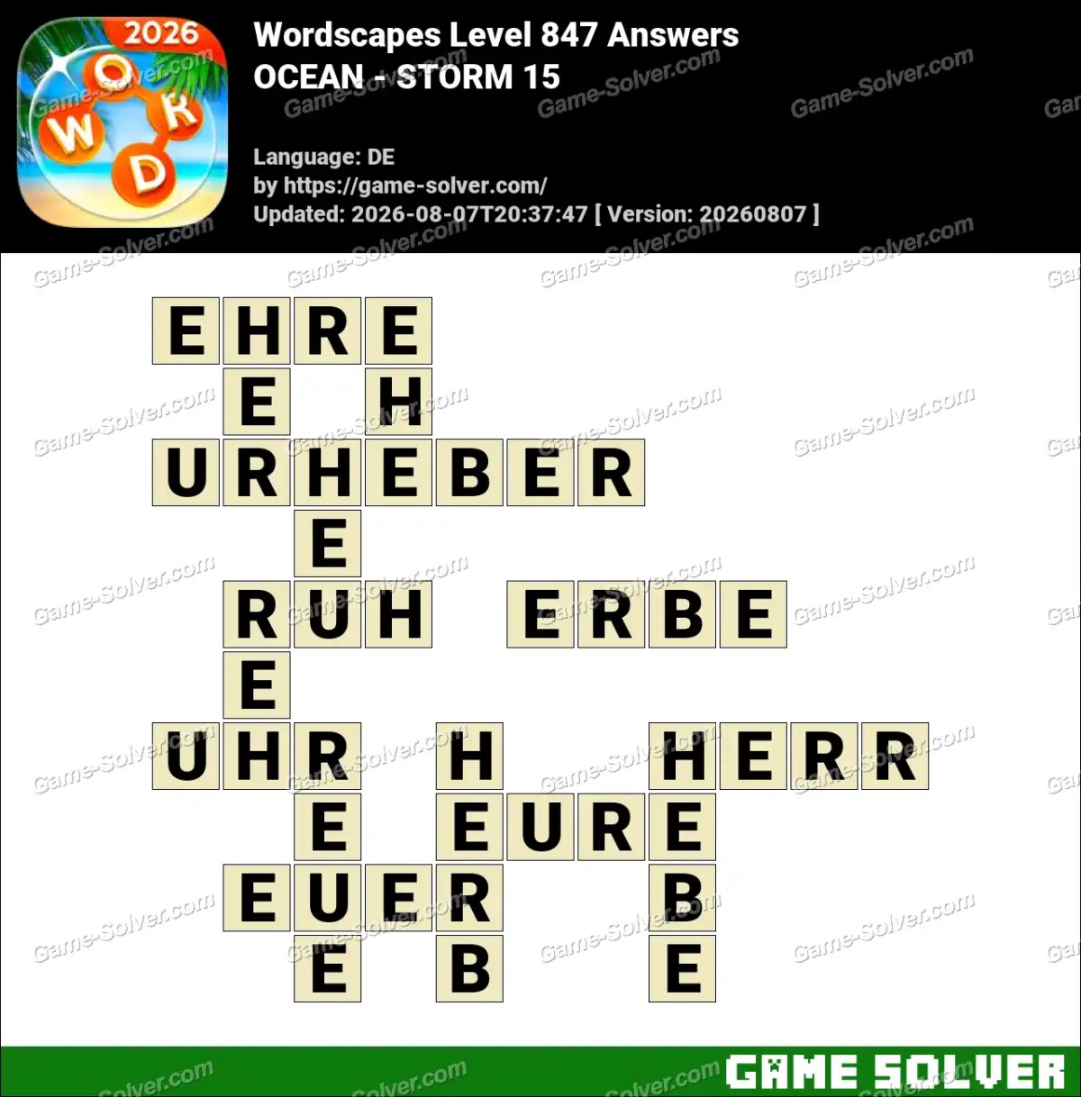Wordscapes Deutsche Level 847 Answers — OCEAN - STORM 15