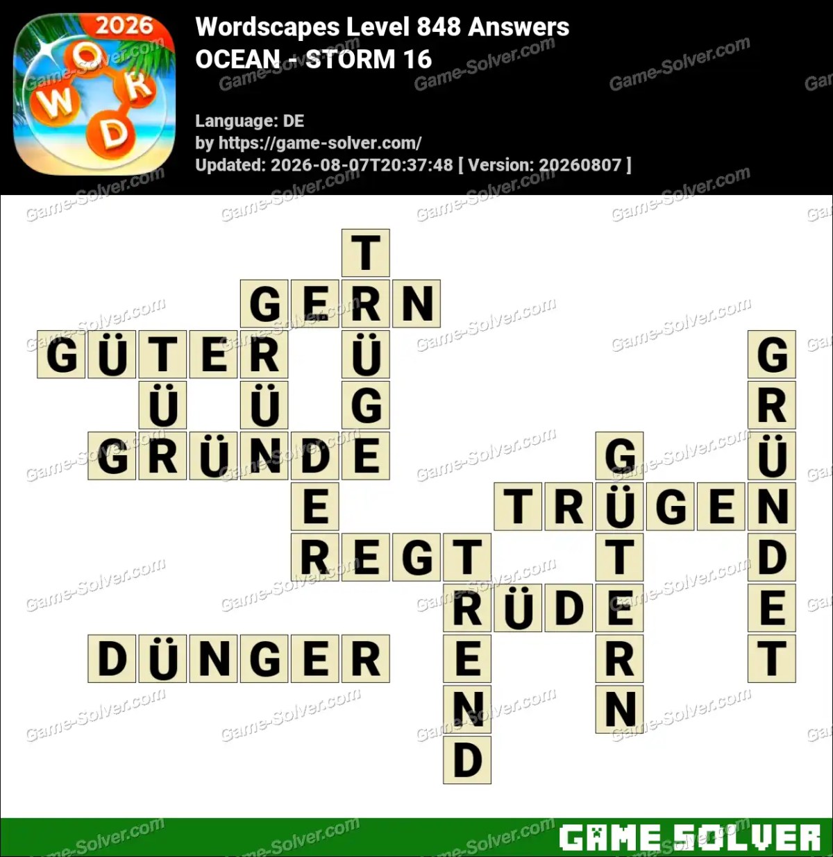 Wordscapes Deutsche Level 848 Answers — OCEAN - STORM 16