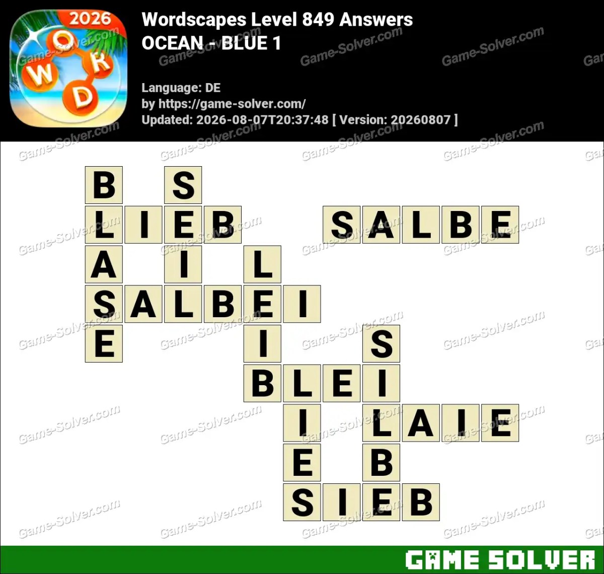 Wordscapes Deutsche Level 849 Answers — OCEAN - BLUE 1