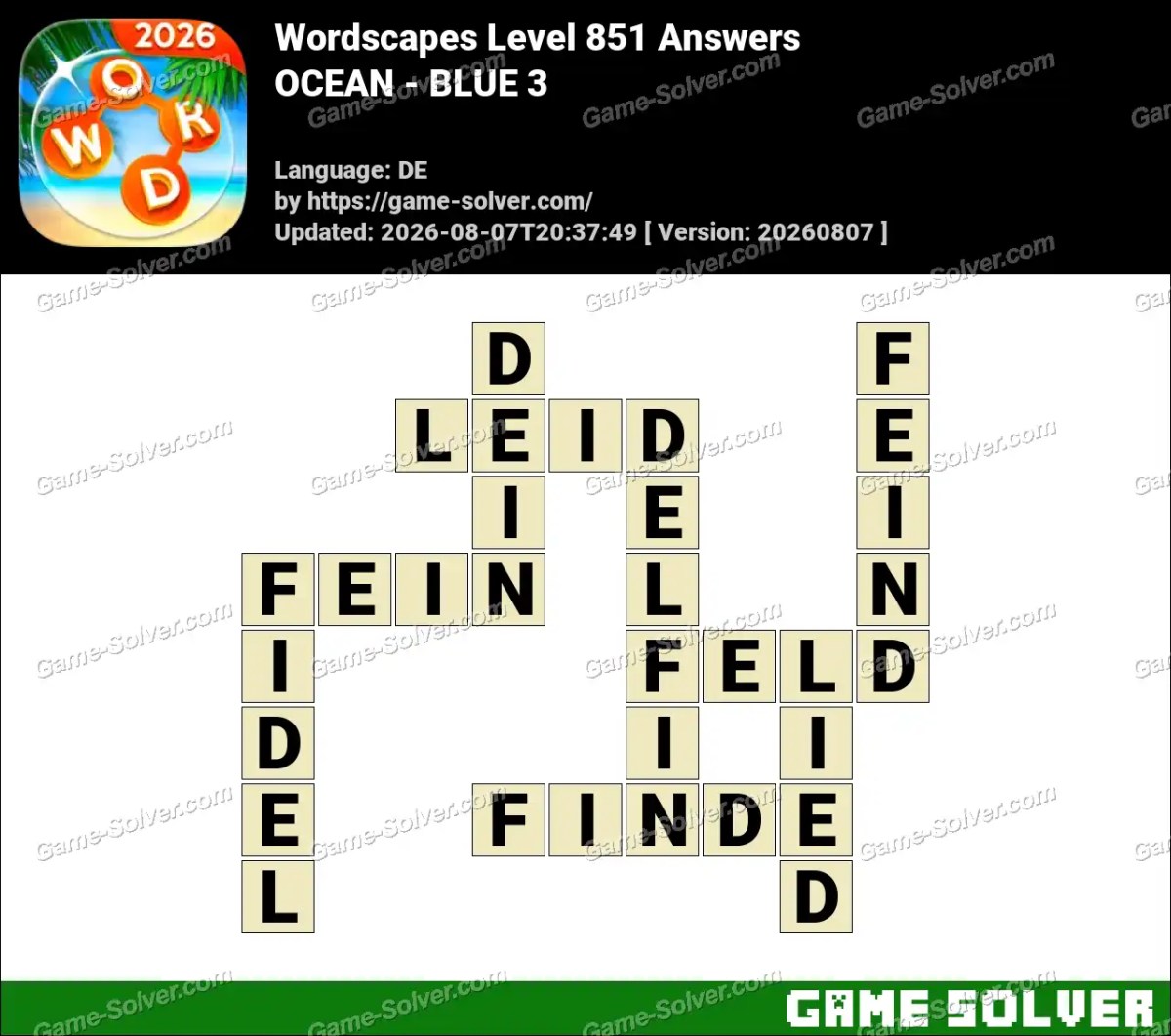 Wordscapes Deutsche Level 851 Answers — OCEAN - BLUE 3