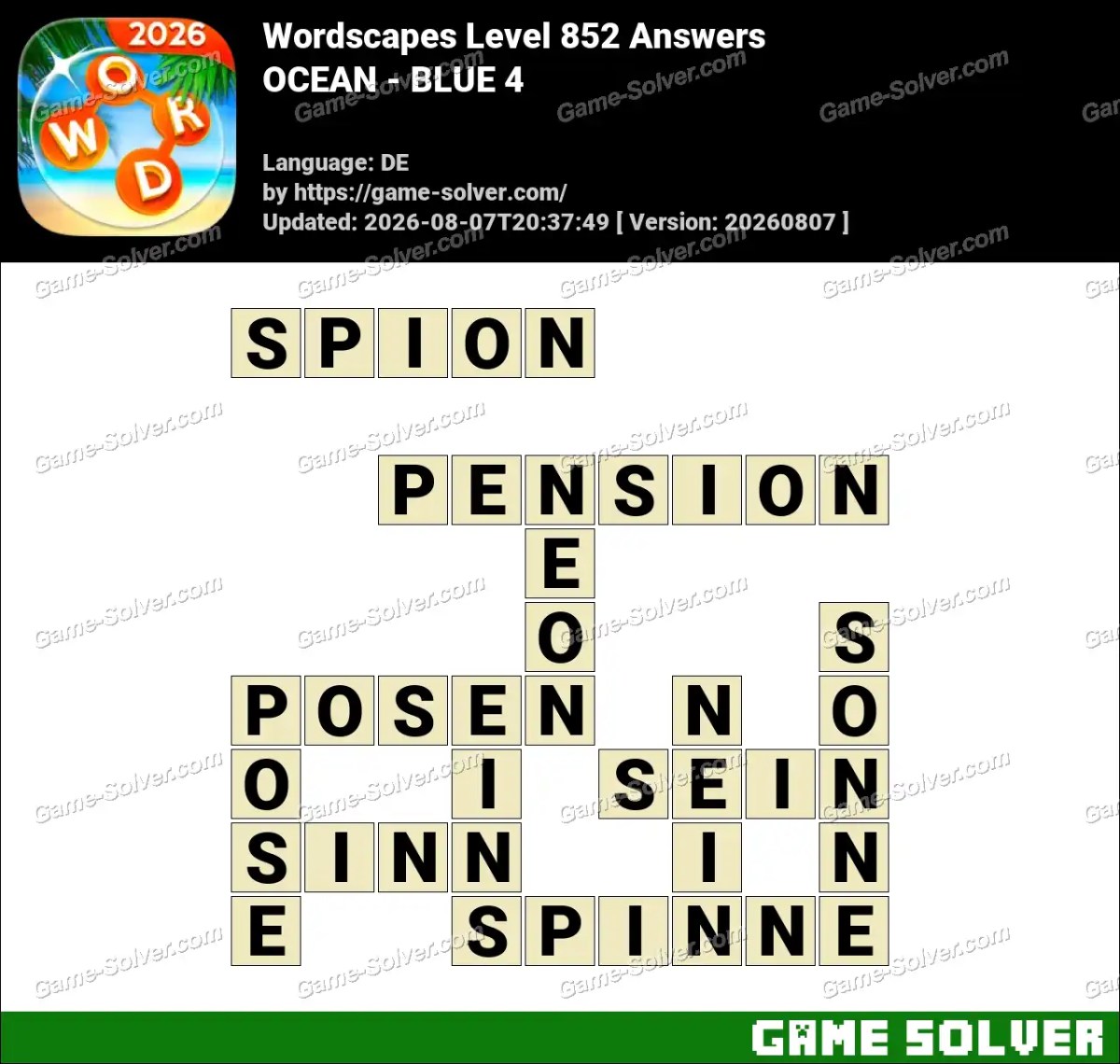 Wordscapes Deutsche Level 852 Answers — OCEAN - BLUE 4