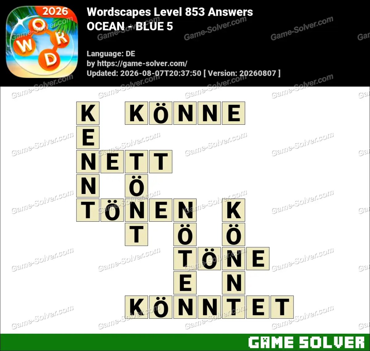 Wordscapes Deutsche Level 853 Answers — OCEAN - BLUE 5