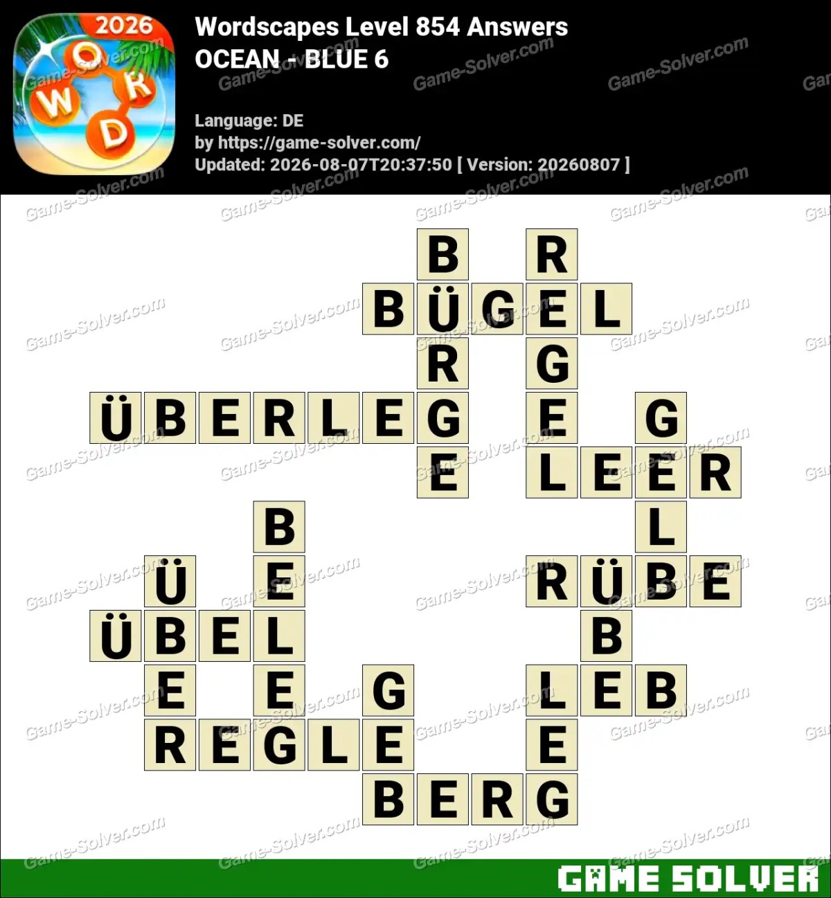 Wordscapes Deutsche Level 854 Answers — OCEAN - BLUE 6