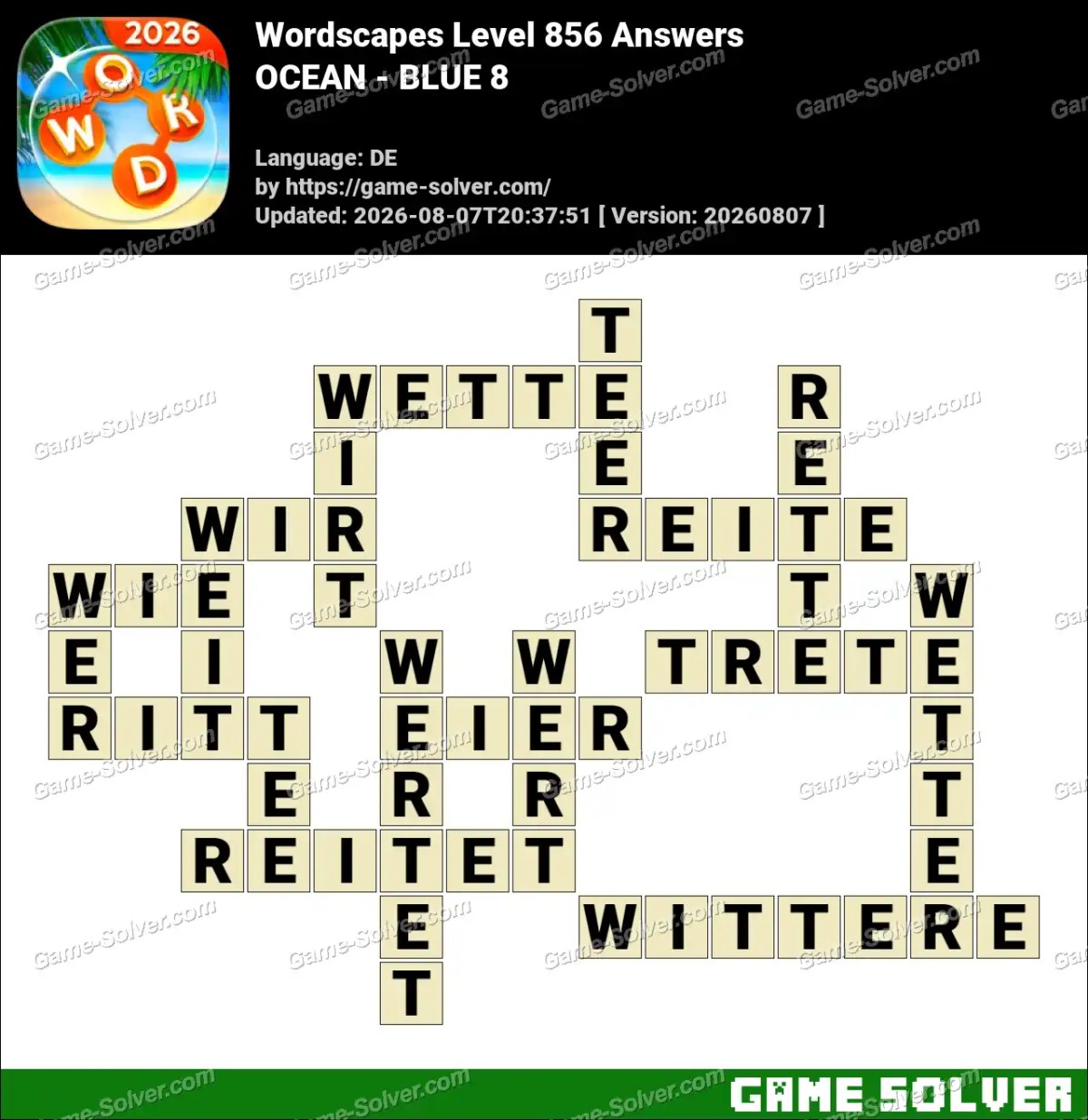 Wordscapes Deutsche Level 856 Answers — OCEAN - BLUE 8