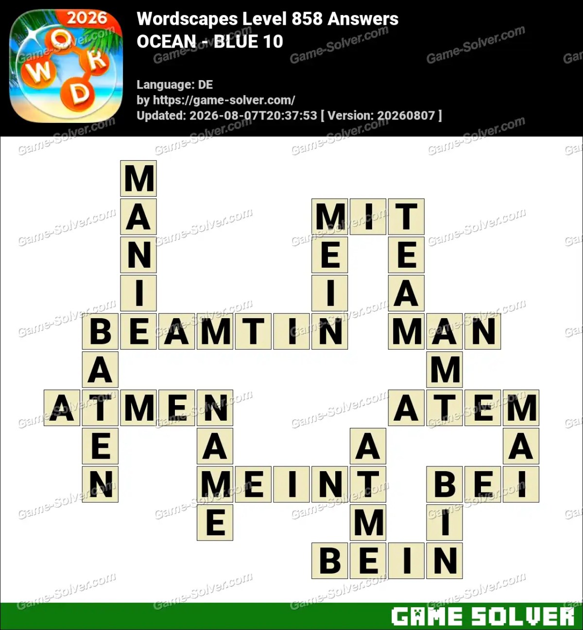 Wordscapes Deutsche Level 858 Answers — OCEAN - BLUE 10