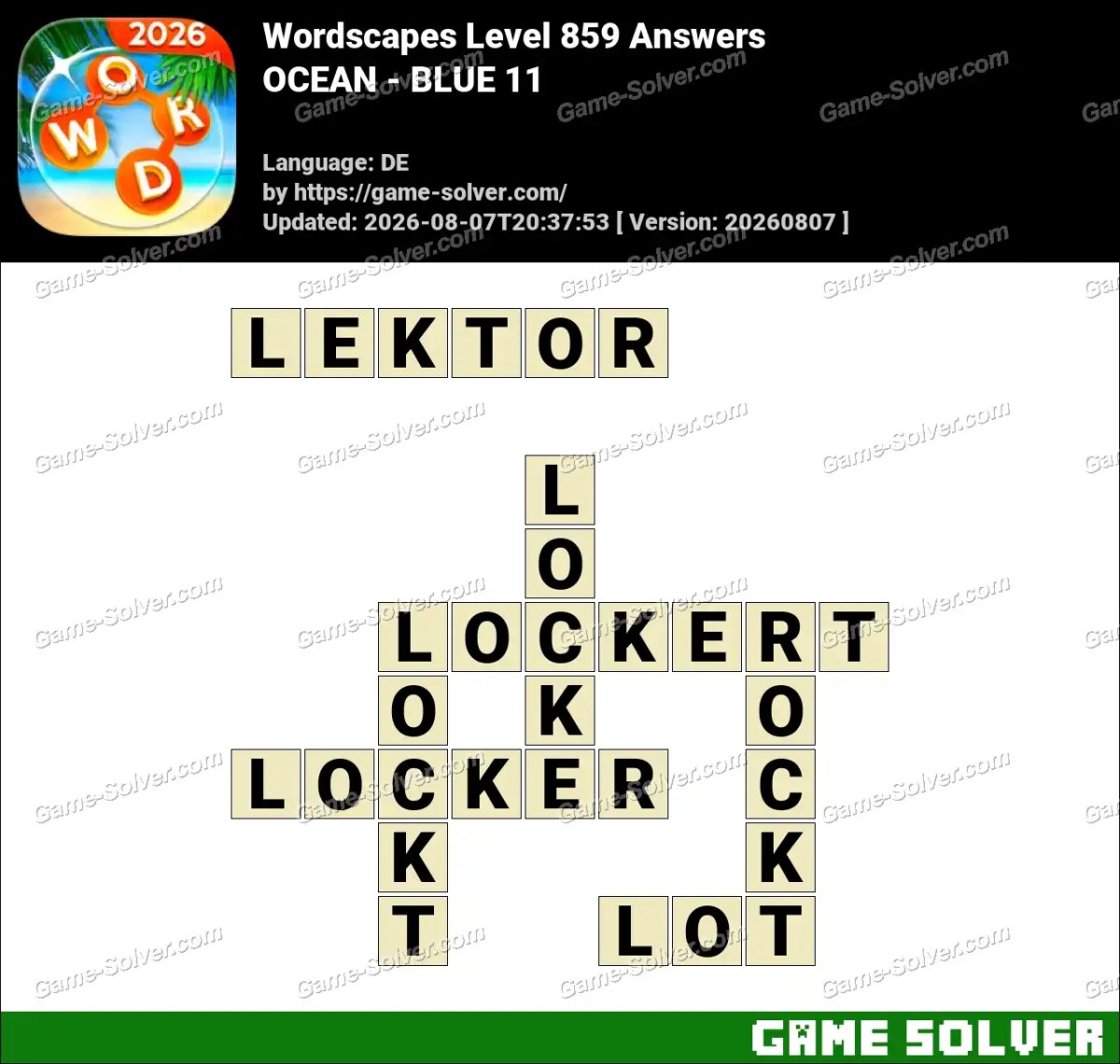 Wordscapes Deutsche Level 859 Answers — OCEAN - BLUE 11