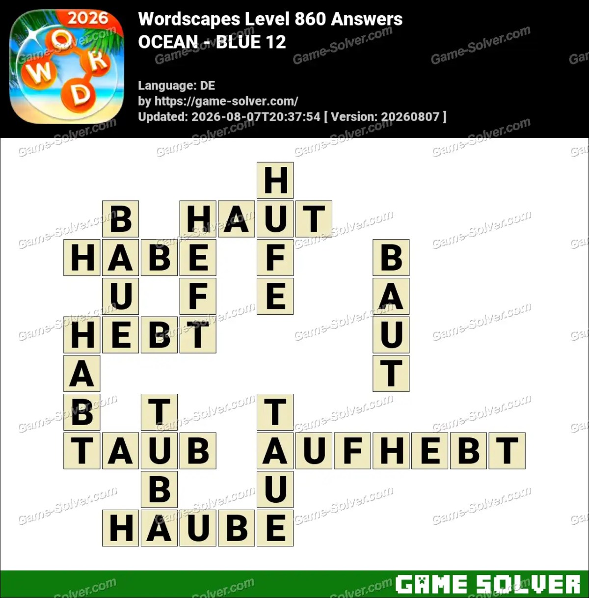 Wordscapes Deutsche Level 860 Answers — OCEAN - BLUE 12