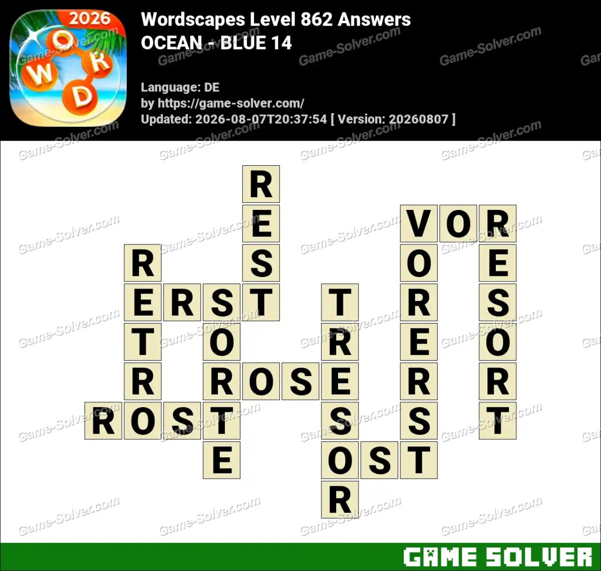 Wordscapes Deutsche Level 862 Answers — OCEAN - BLUE 14