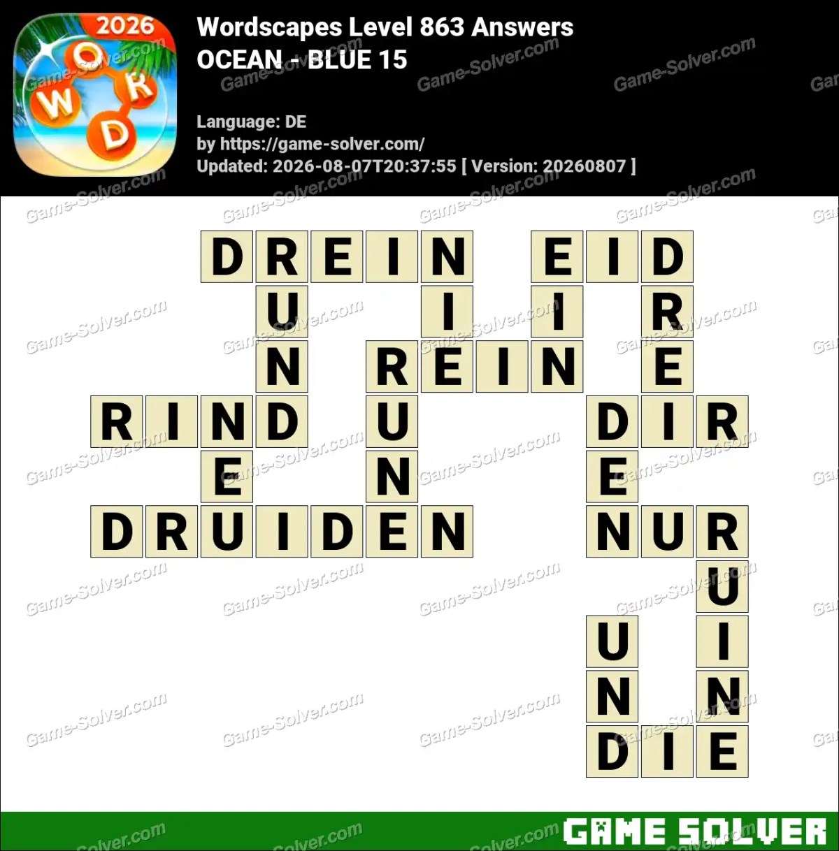 Wordscapes Deutsche Level 863 Answers — OCEAN - BLUE 15