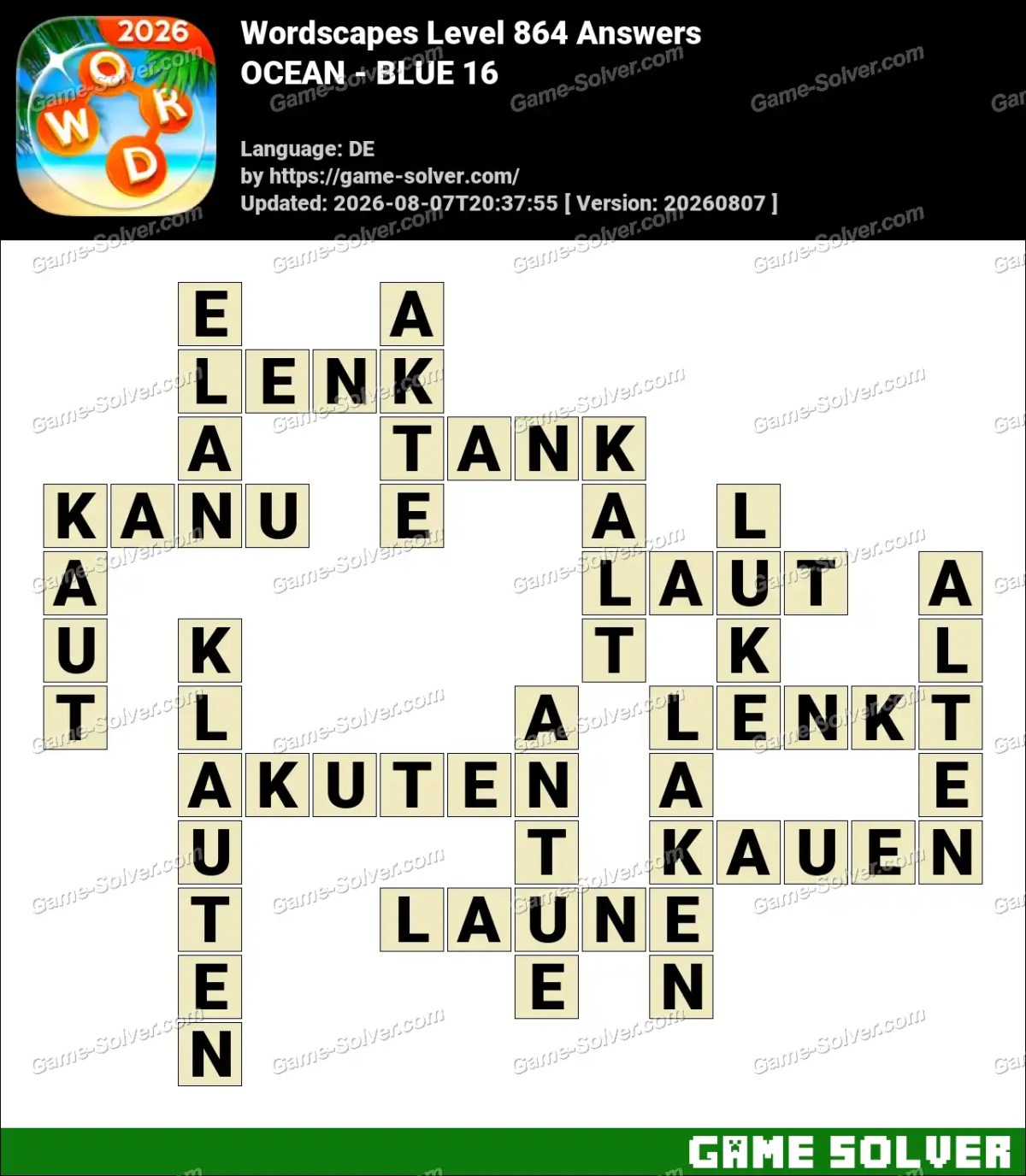 Wordscapes Deutsche Level 864 Answers — OCEAN - BLUE 16
