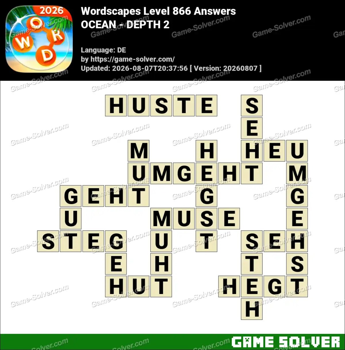 Wordscapes Deutsche Level 866 Answers — OCEAN - DEPTH 2