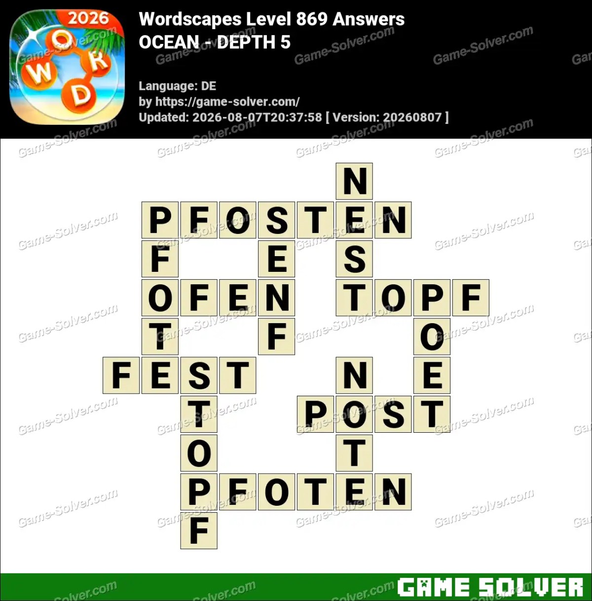 Wordscapes Deutsche Level 869 Answers — OCEAN - DEPTH 5