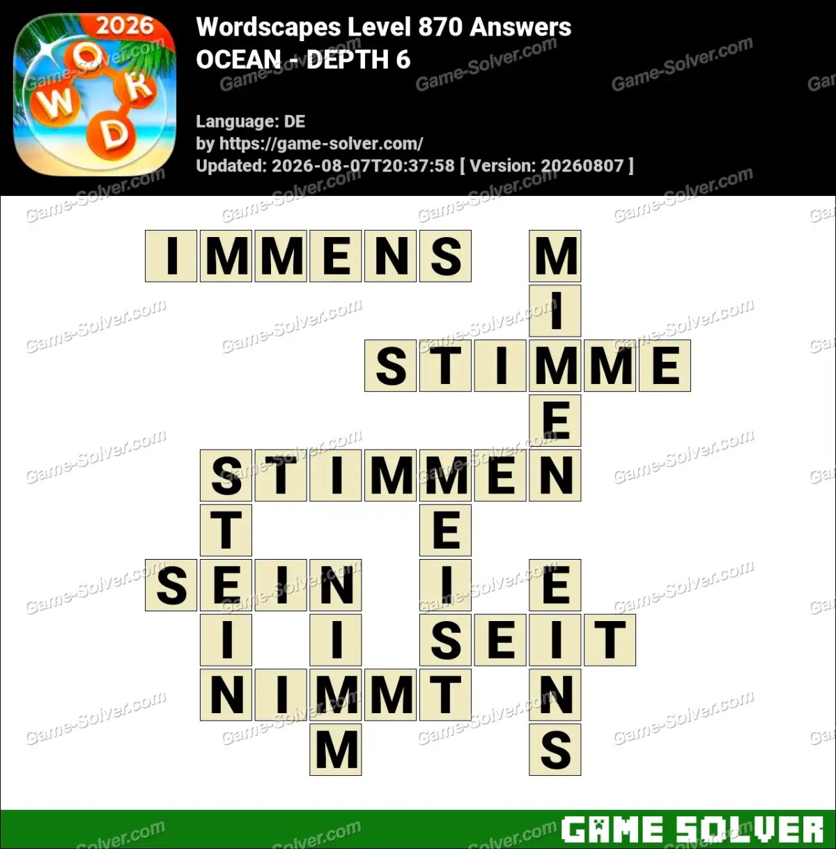 Wordscapes Deutsche Level 870 Answers — OCEAN - DEPTH 6