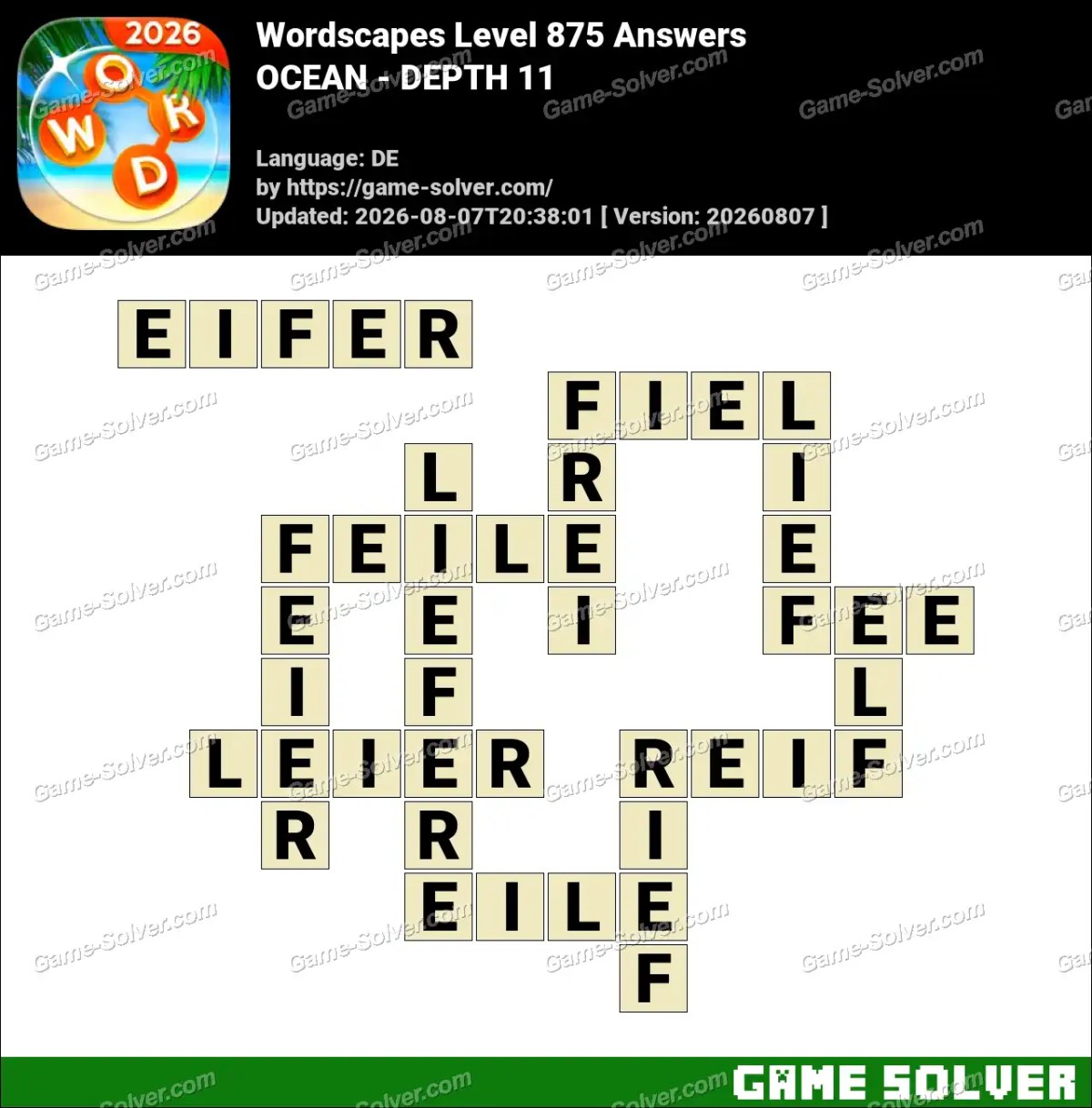 Wordscapes Deutsche Level 875 Answers — OCEAN - DEPTH 11 Wordscapes Deutsche Level 875 Answers — OCEAN - DEPTH 11