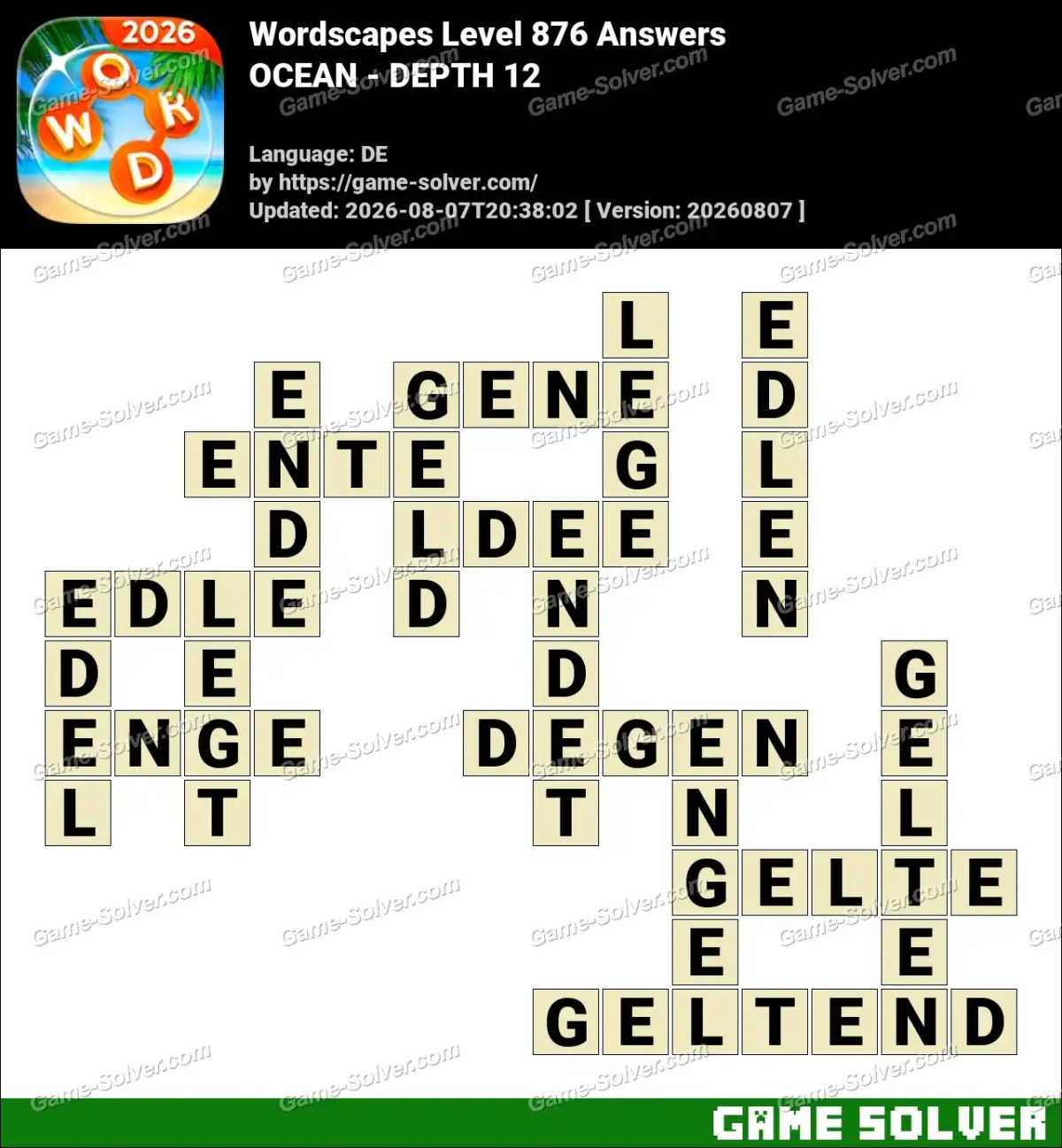 Wordscapes Deutsche Level 876 Answers — OCEAN - DEPTH 12 Wordscapes Deutsche Level 876 Answers — OCEAN - DEPTH 12