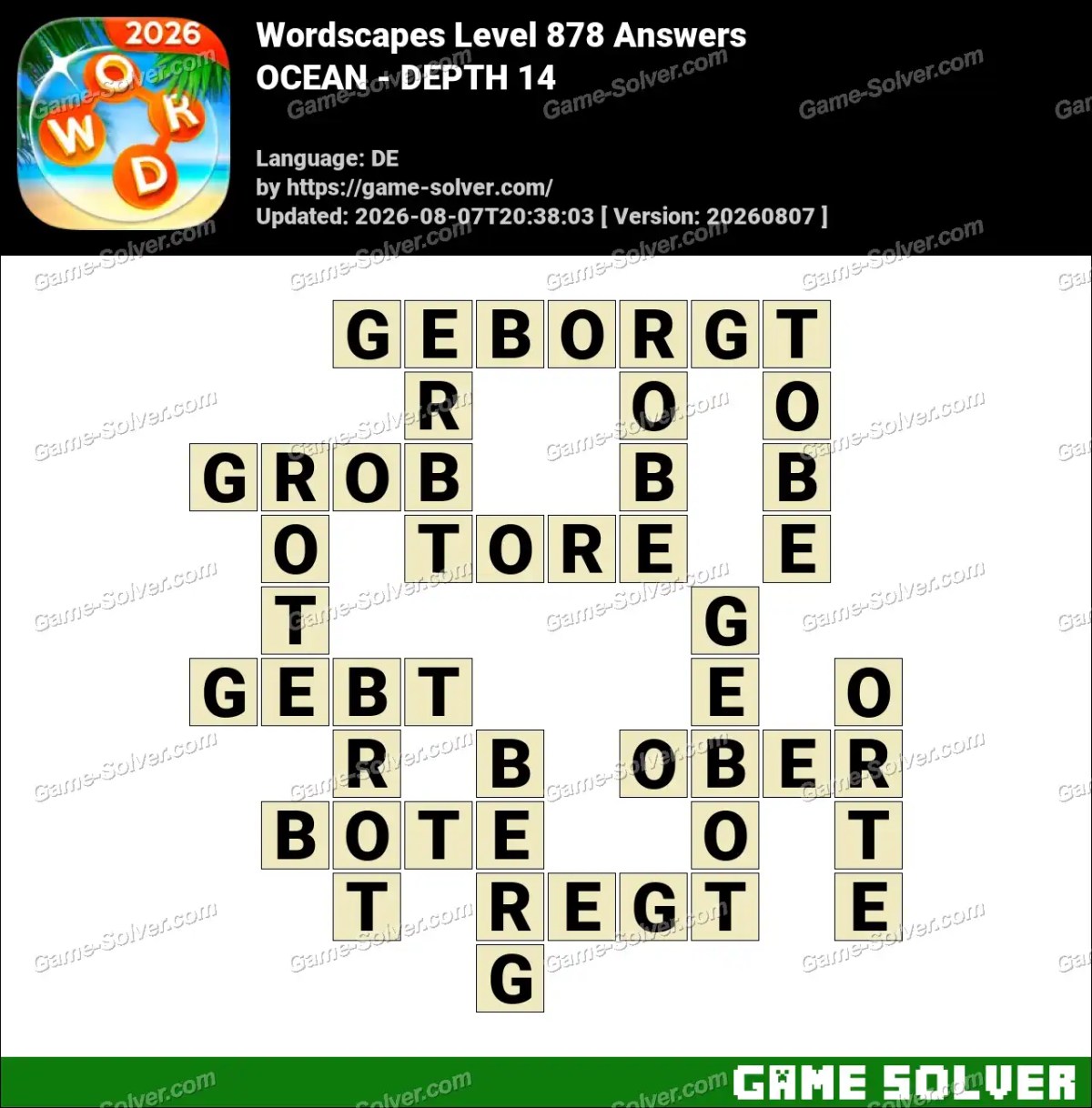 Wordscapes Deutsche Level 878 Answers — OCEAN - DEPTH 14