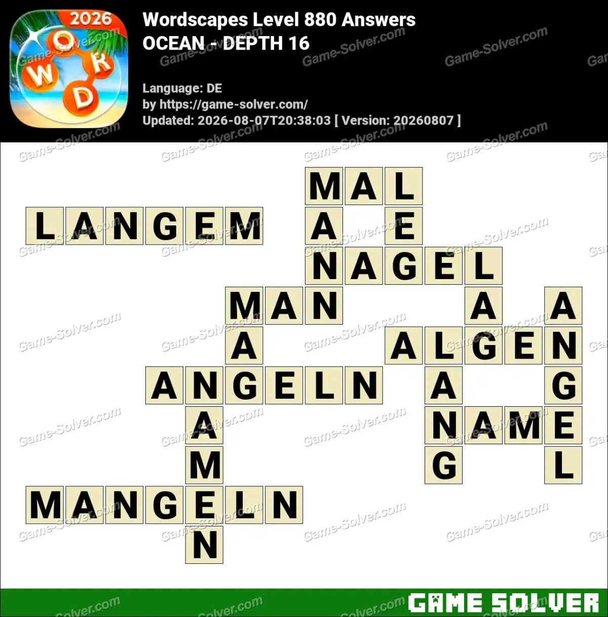 Wordscapes Deutsche Level 880 Answers — OCEAN - DEPTH 16