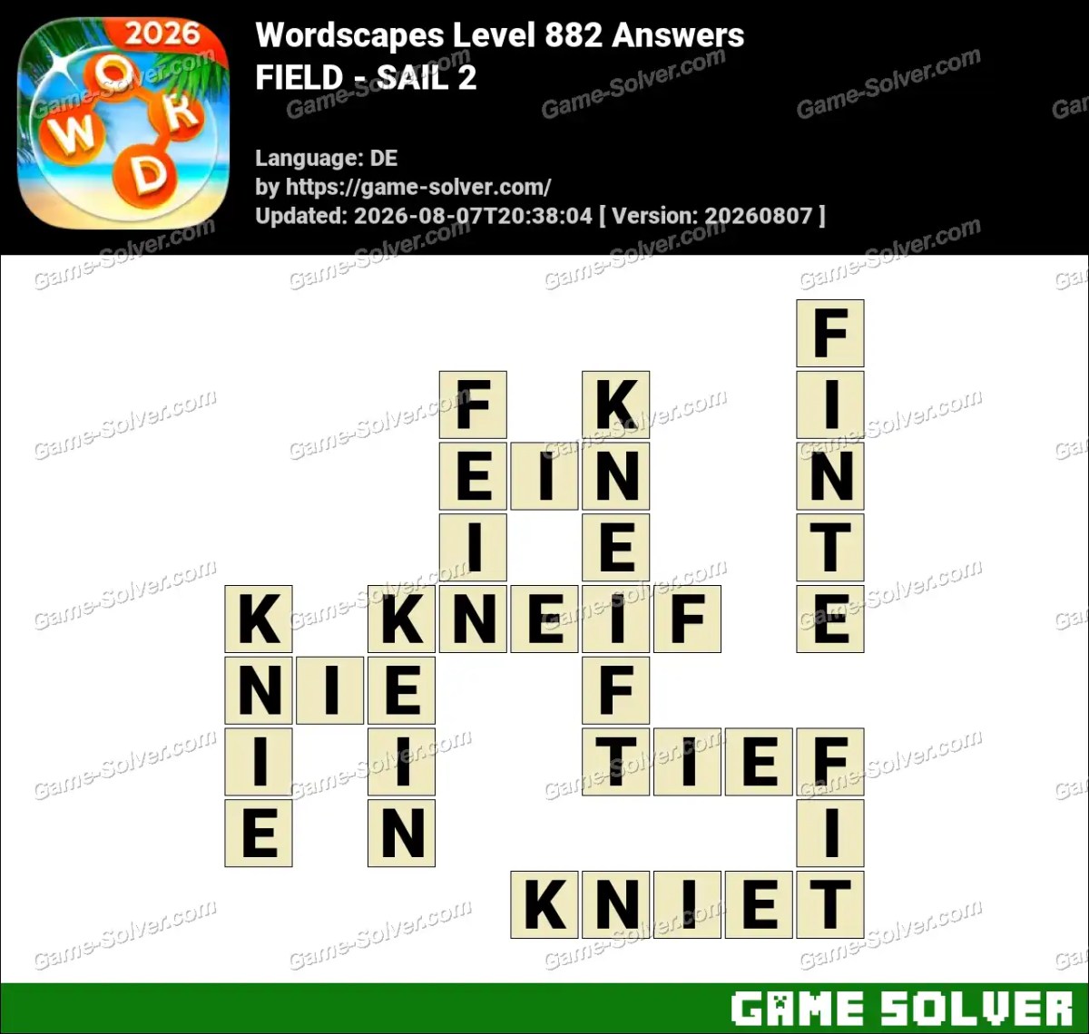 Wordscapes Deutsche Level 882 Answers — FIELD - SAIL 2