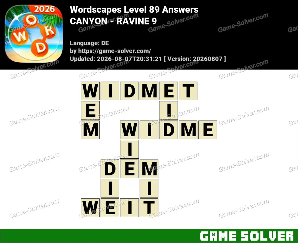 Wordscapes Deutsche Level 89 Answers — CANYON - RAVINE 9 Wordscapes Deutsche Level 89 Answers — CANYON - RAVINE 9