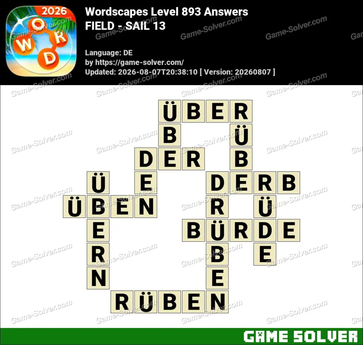 Wordscapes Deutsche Level 893 Answers — FIELD - SAIL 13