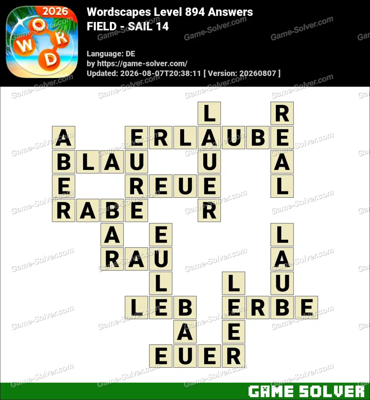 Wordscapes Deutsche Level 894 Answers — FIELD - SAIL 14