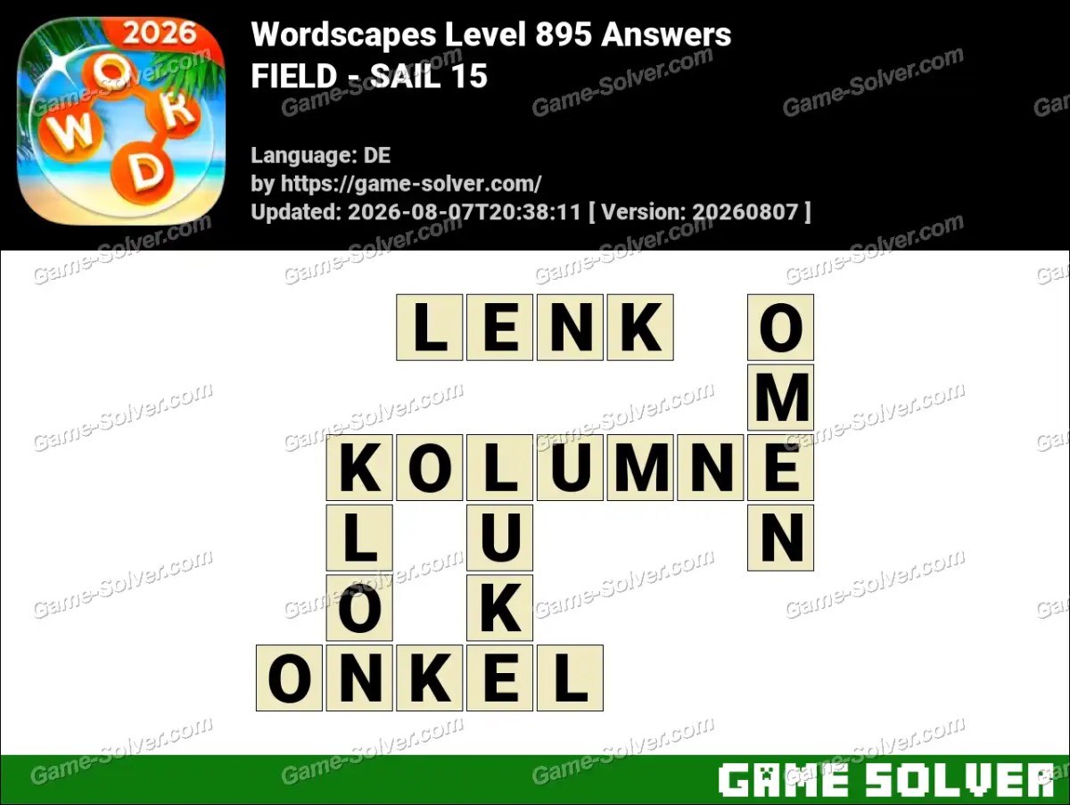 Wordscapes Deutsche Level 895 Answers — FIELD - SAIL 15