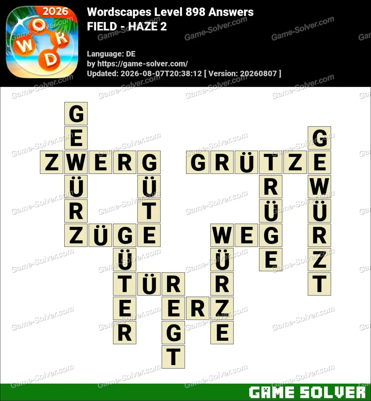 Wordscapes Deutsche Level 898 Answers — FIELD - HAZE 2