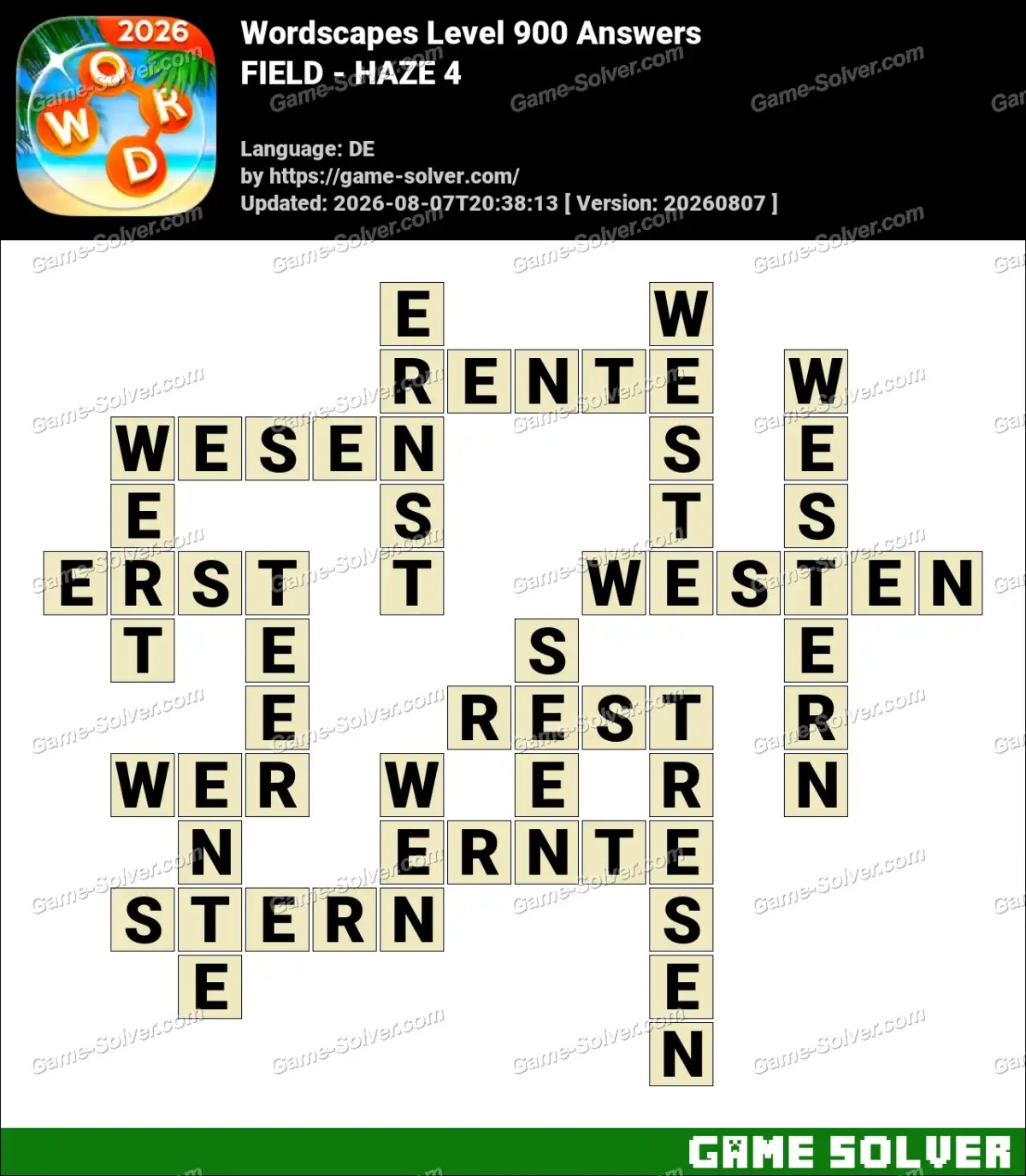 Wordscapes Deutsche Level 900 Answers — FIELD - HAZE 4