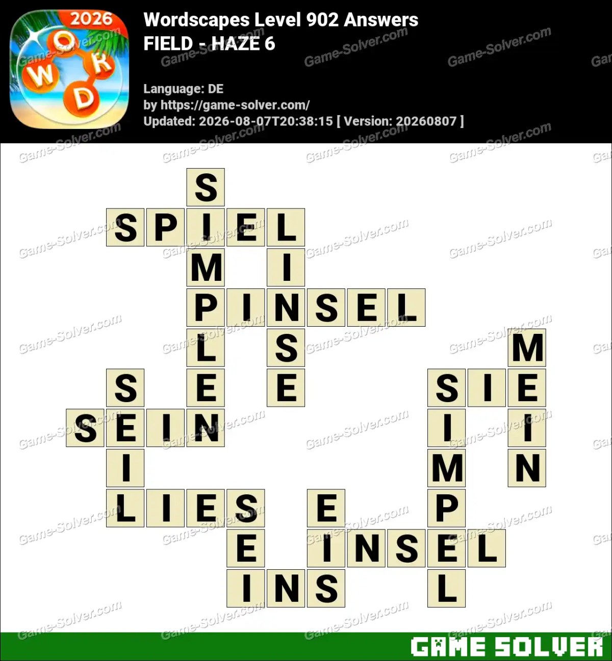 Wordscapes Deutsche Level 902 Answers — FIELD - HAZE 6