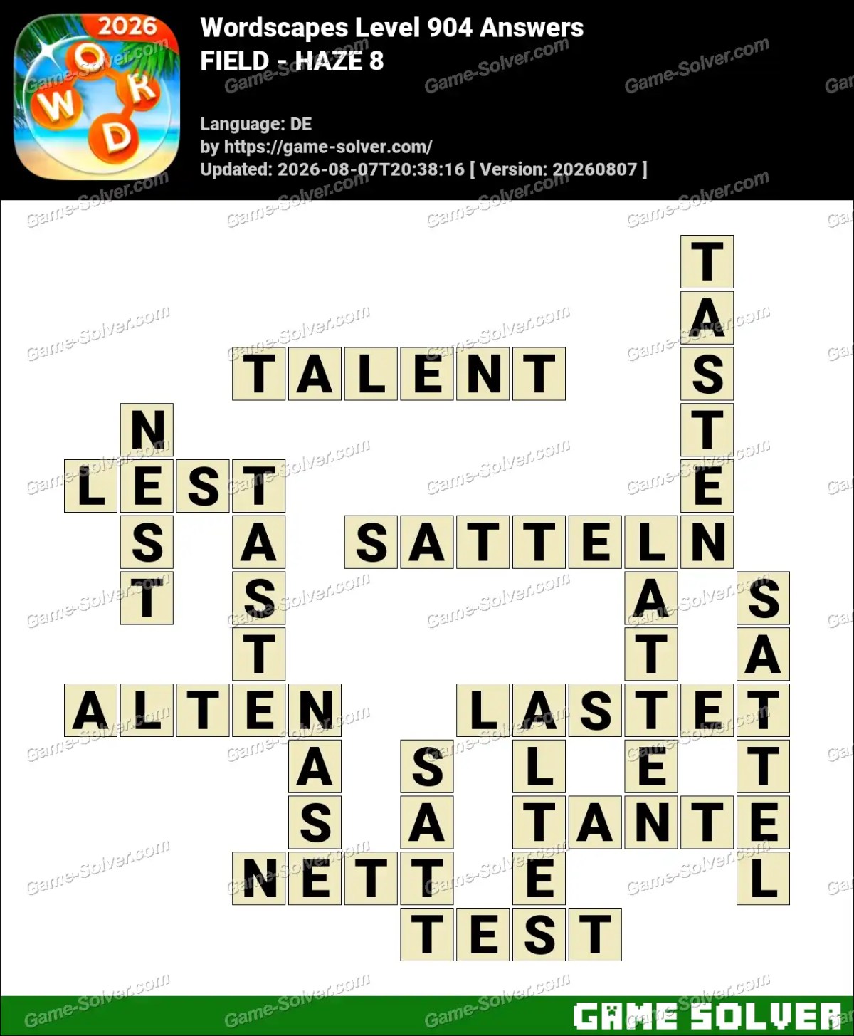 Wordscapes Deutsche Level 904 Answers — FIELD - HAZE 8