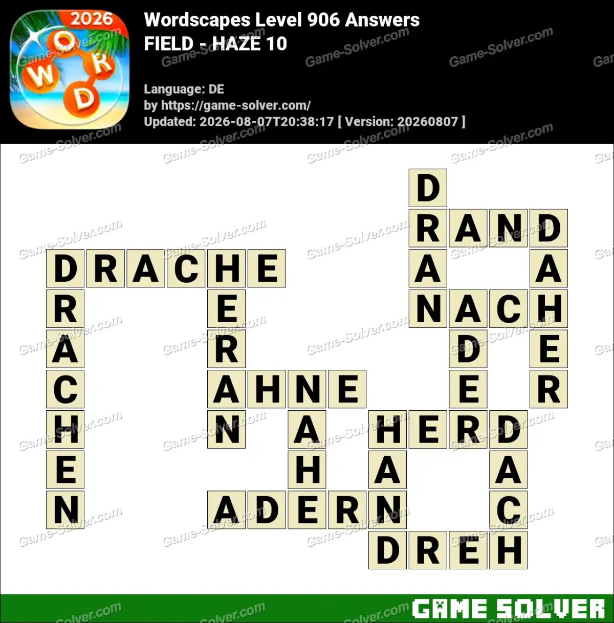 Wordscapes Deutsche Level 906 Answers — FIELD - HAZE 10