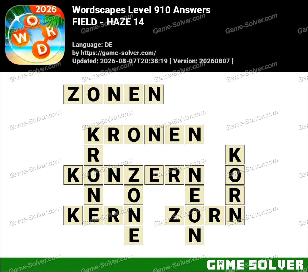 Wordscapes Deutsche Level 910 Answers — FIELD - HAZE 14