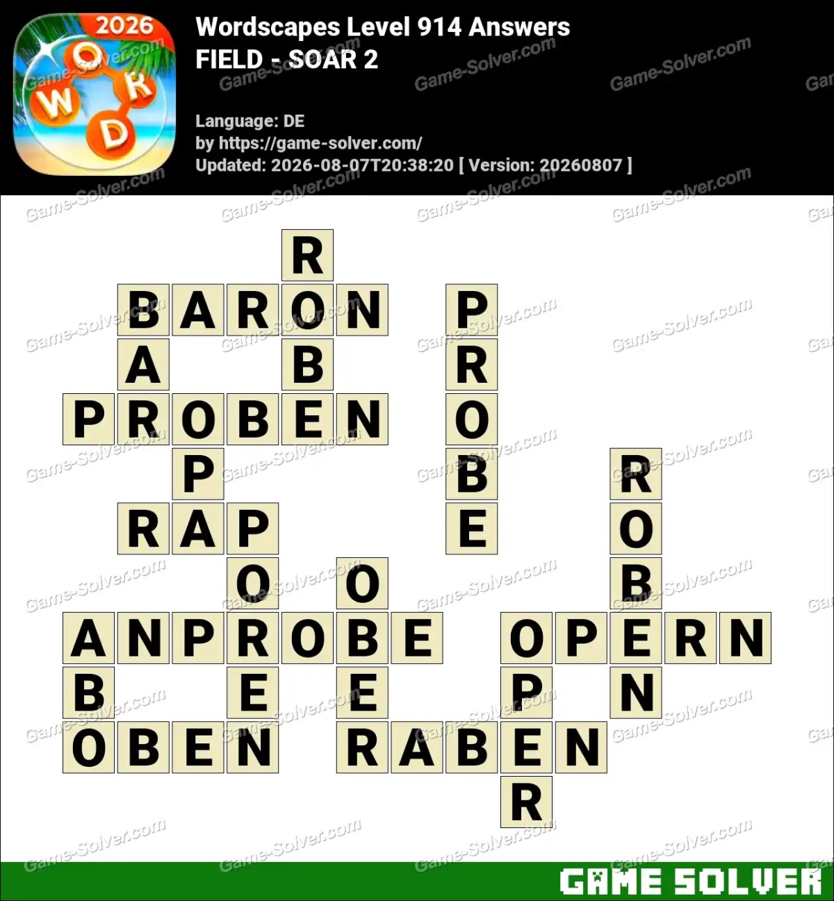Wordscapes Deutsche Level 914 Answers — FIELD - SOAR 2