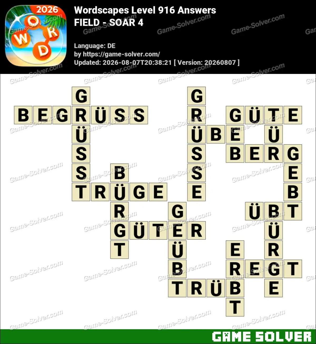 Wordscapes Deutsche Level 916 Answers — FIELD - SOAR 4