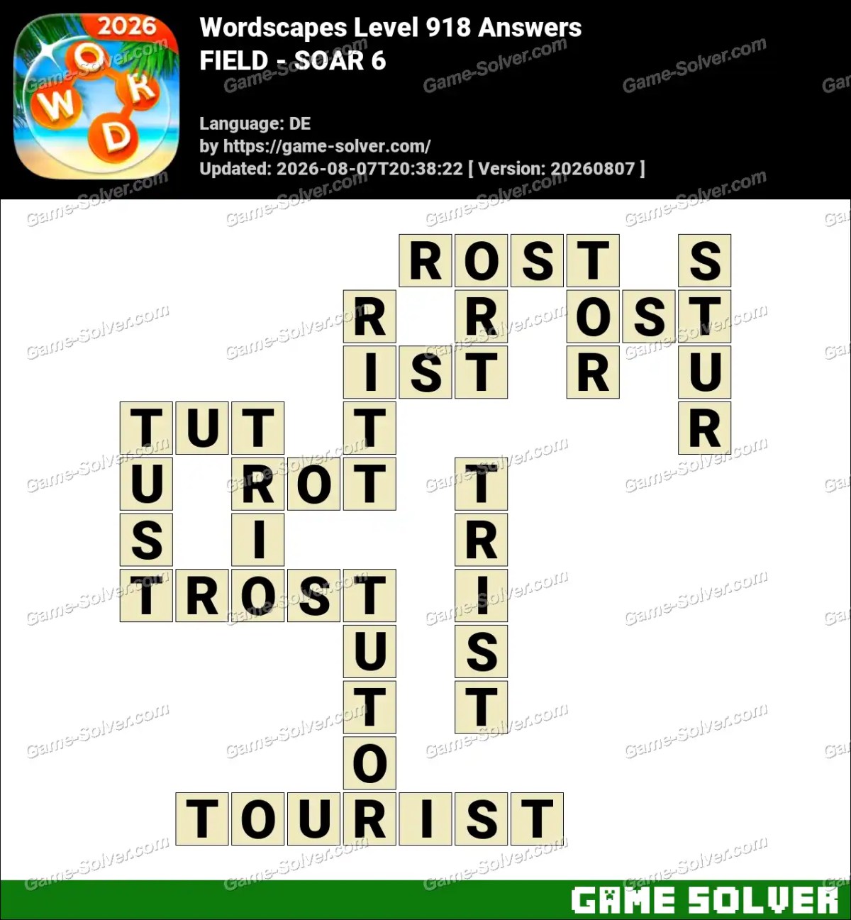 Wordscapes Deutsche Level 918 Answers — FIELD - SOAR 6