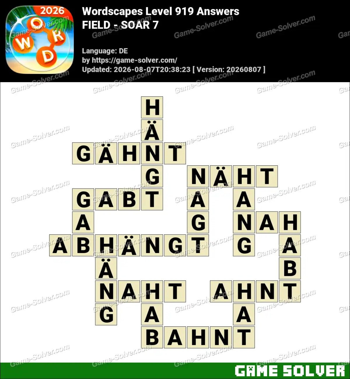 Wordscapes Deutsche Level 919 Answers — FIELD - SOAR 7