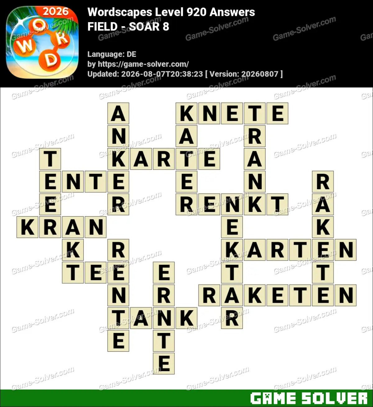 Wordscapes Deutsche Level 920 Answers — FIELD - SOAR 8 Wordscapes Deutsche Level 920 Answers — FIELD - SOAR 8