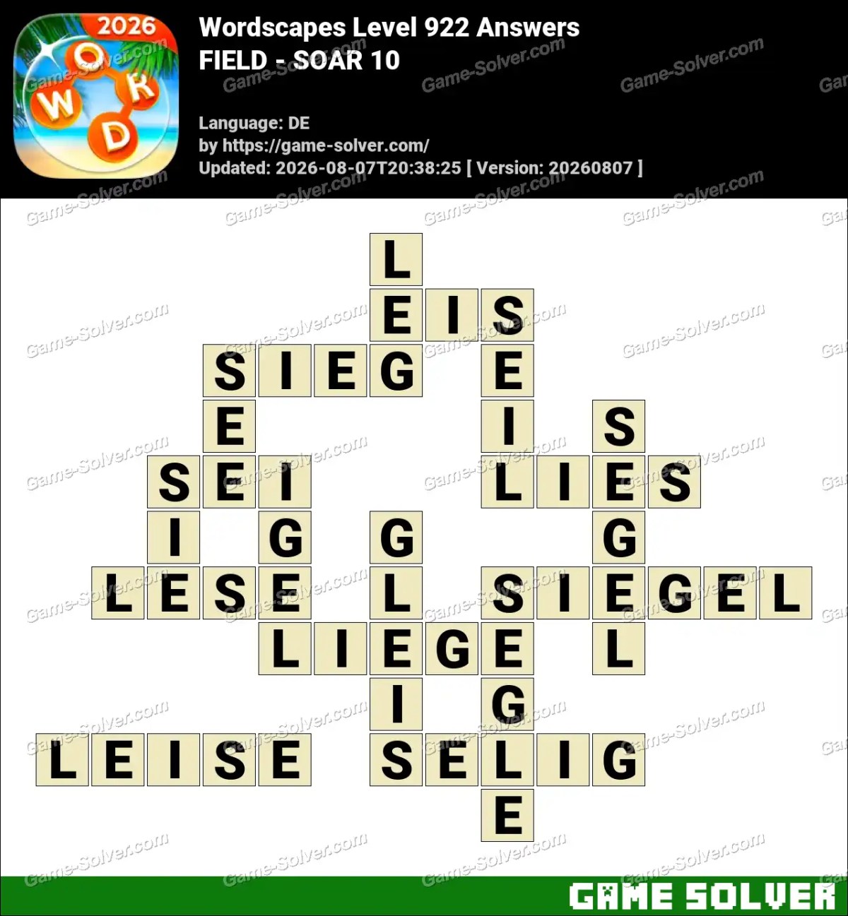 Wordscapes Deutsche Level 922 Answers — FIELD - SOAR 10