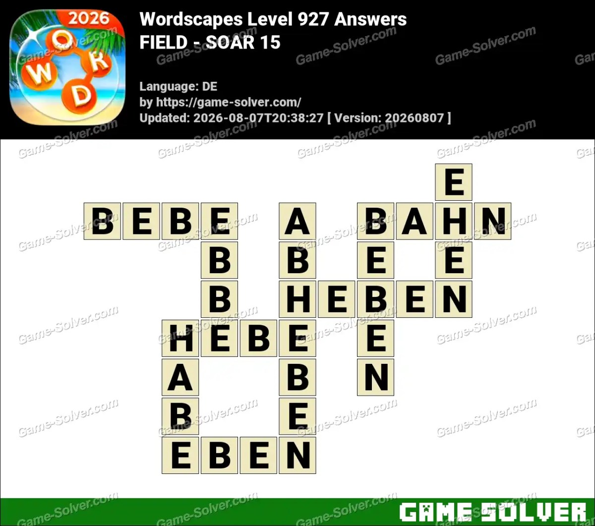 Wordscapes Deutsche Level 927 Answers — FIELD - SOAR 15