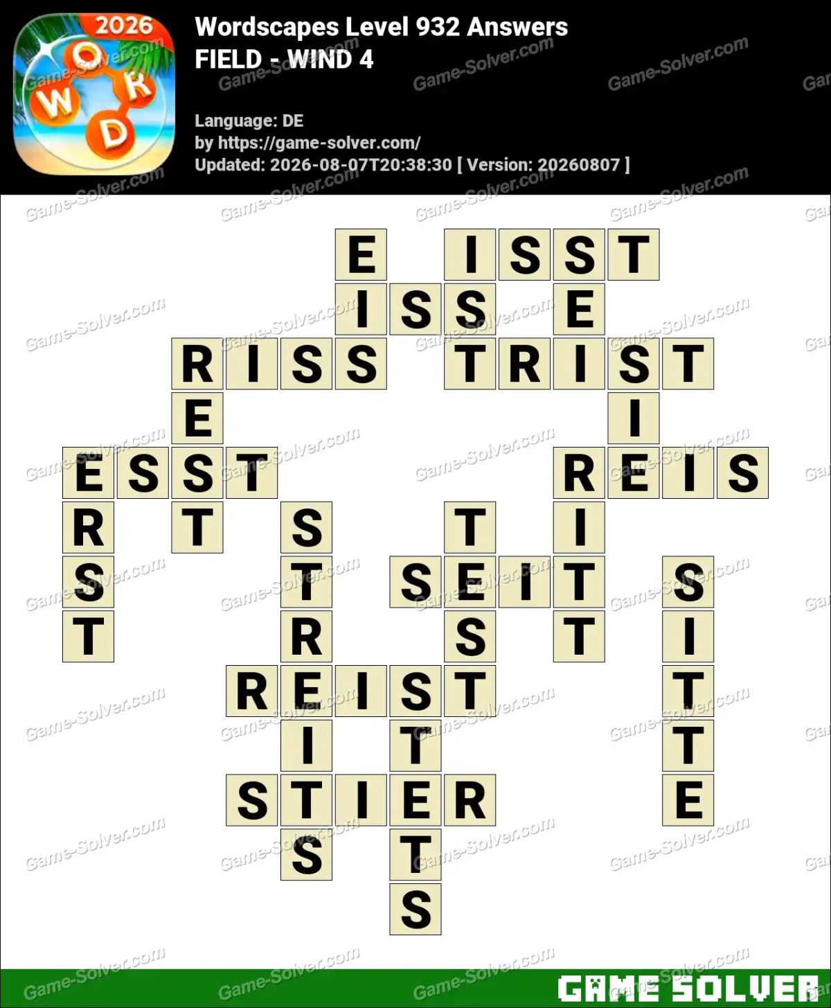 Wordscapes Deutsche Level 932 Answers — FIELD - WIND 4