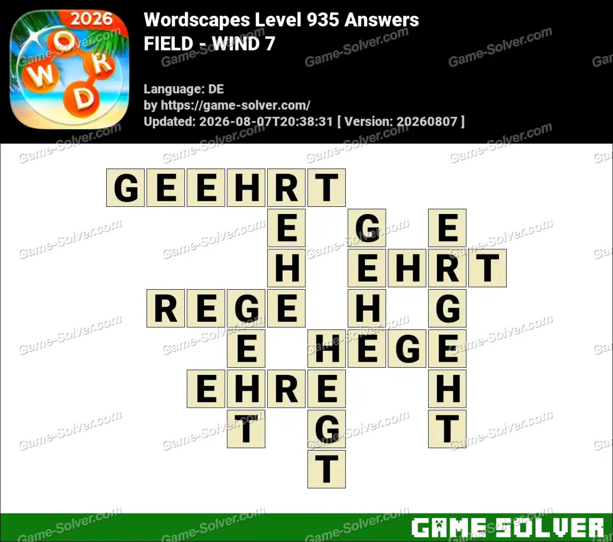 Wordscapes Deutsche Level 935 Answers — FIELD - WIND 7