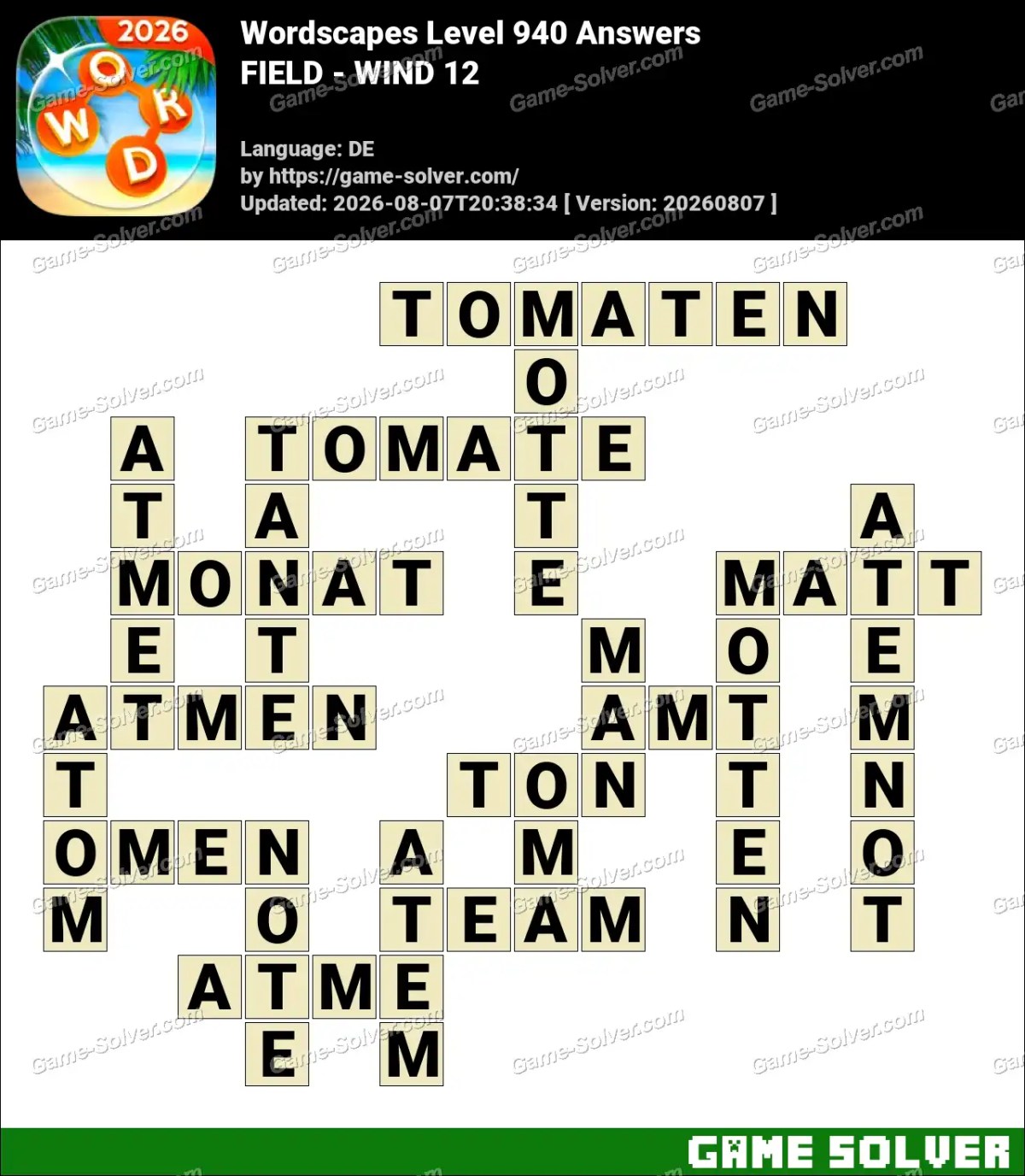 Wordscapes Deutsche Level 940 Answers — FIELD - WIND 12 Wordscapes Deutsche Level 940 Answers — FIELD - WIND 12