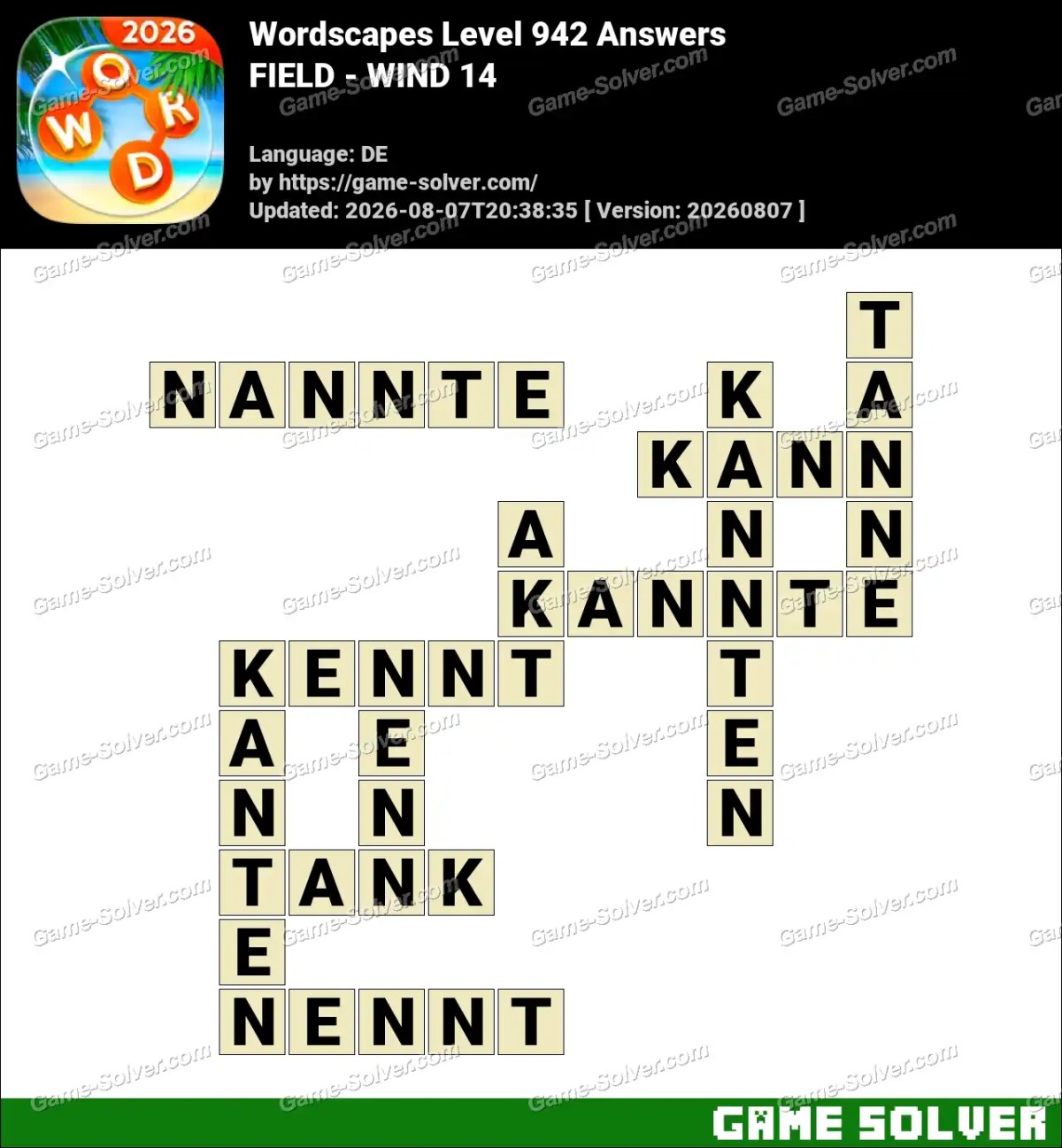 Wordscapes Deutsche Level 942 Answers — FIELD - WIND 14