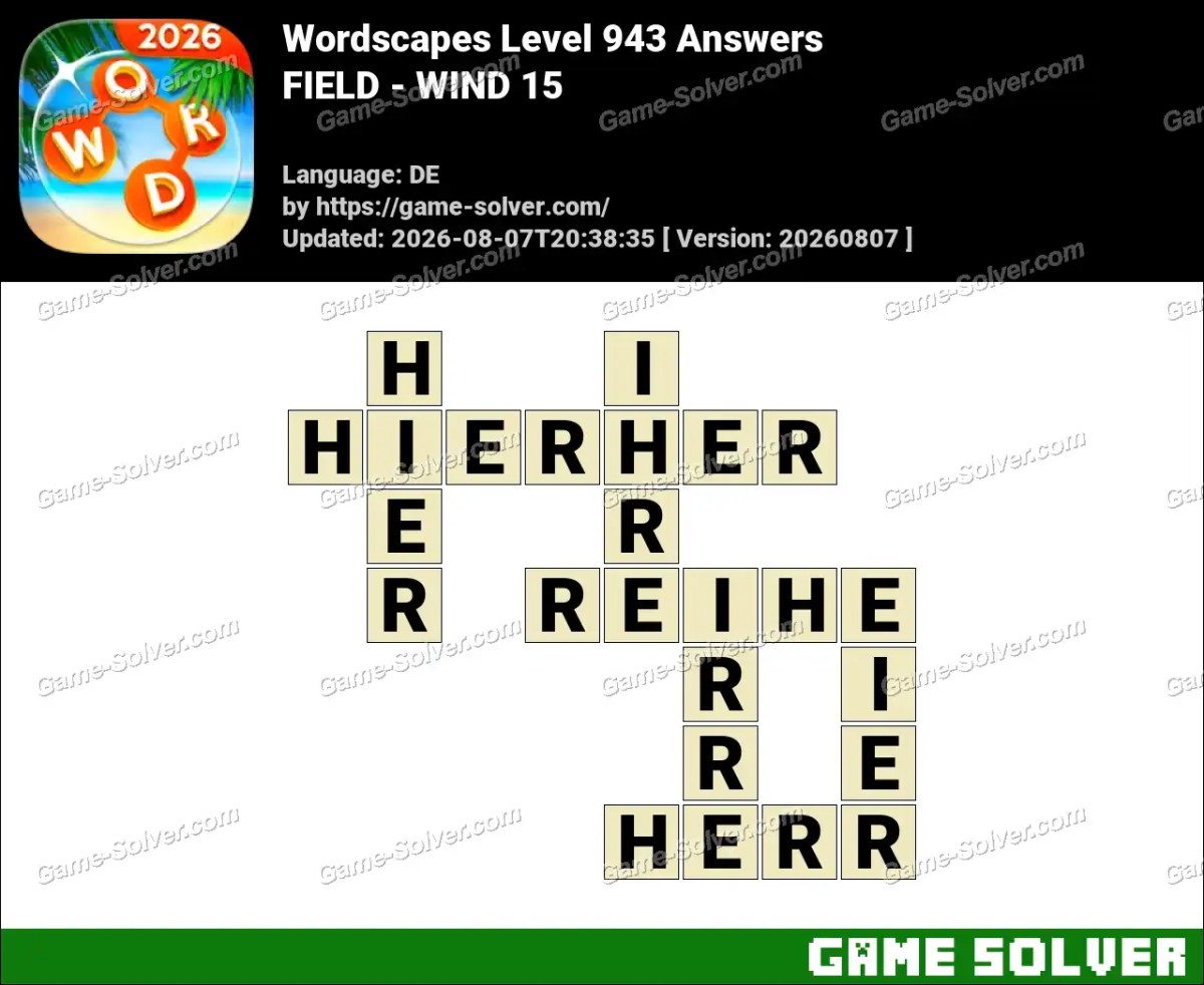 Wordscapes Deutsche Level 943 Answers — FIELD - WIND 15 Wordscapes Deutsche Level 943 Answers — FIELD - WIND 15