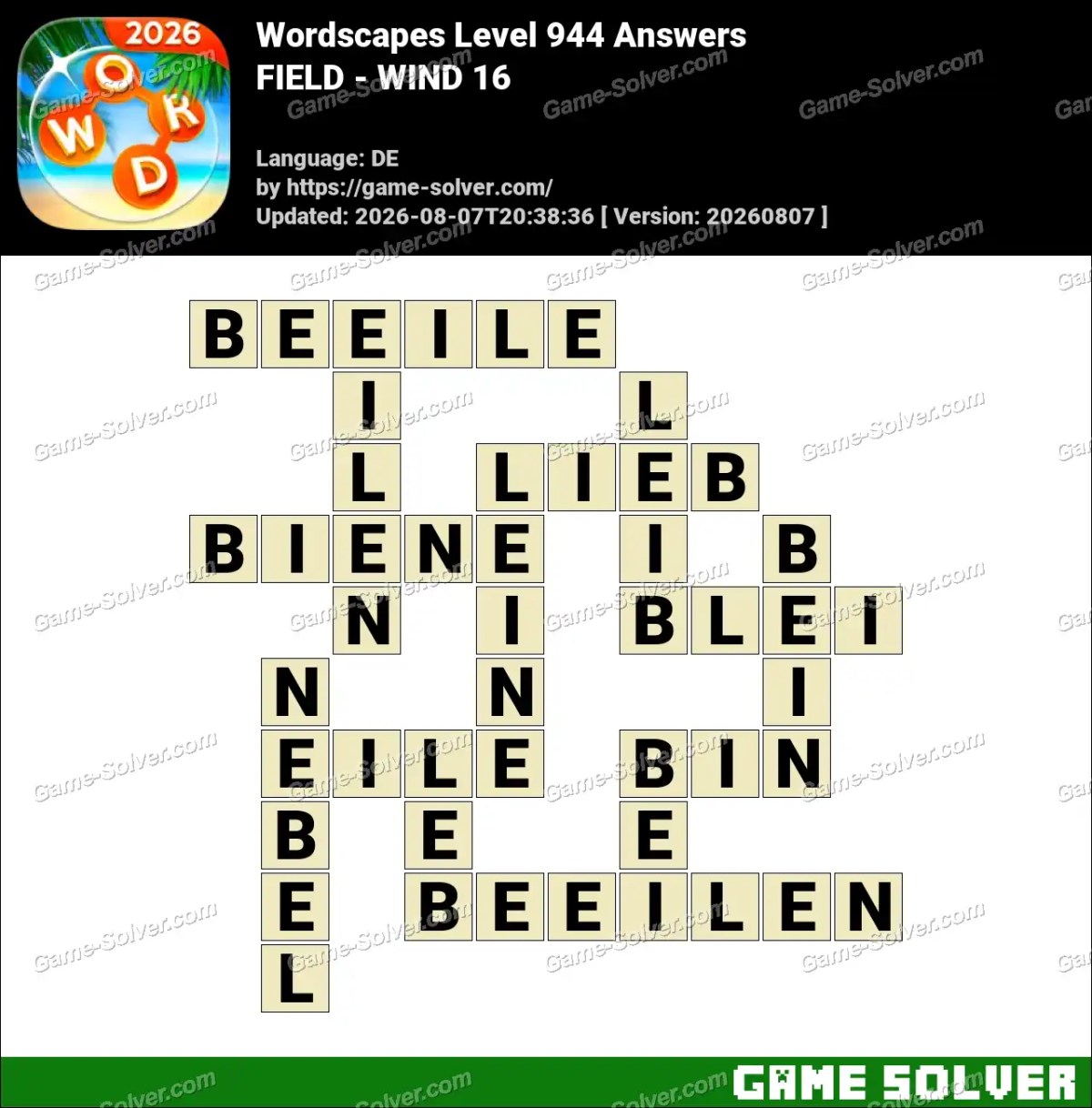 Wordscapes Deutsche Level 944 Answers — FIELD - WIND 16 Wordscapes Deutsche Level 944 Answers — FIELD - WIND 16